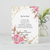 幾何学的金ゴールドフレームピンクFlが私の花嫁になる 招待状 (スタンド正面)