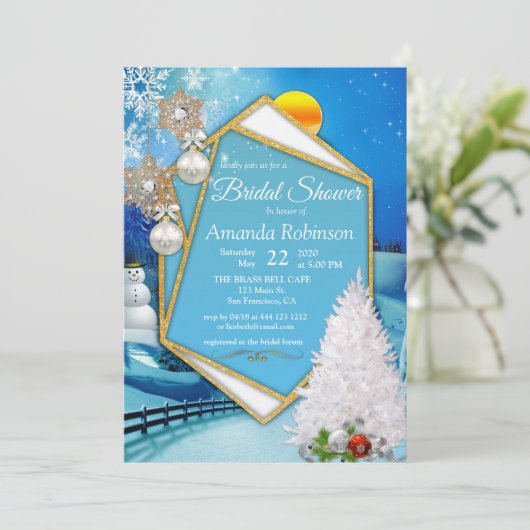 幾何学的金ゴールドフレームブライダルシャワー 招待状 (スタンド正面)