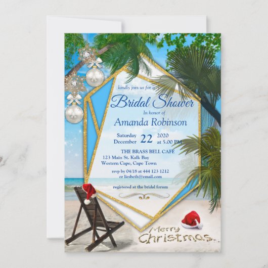 幾何学的金ゴールドフレームブライダルシャワー 招待状 (正面)