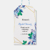 幾何学的金ゴールドフレームブルーフローラブライダルシャワー ギフトタグ (正面)