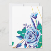 幾何学的金ゴールドフレームブルーフローラブライダルシャワー 招待状 (裏面)