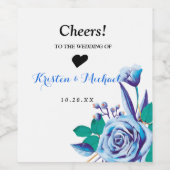 幾何学的金ゴールドフレームブルーフローラ結婚ズワイン ワインラベル (シングルラベル)