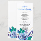 幾何学的金ゴールドフレームブルー結婚フローラのメニュー プログラム (正面/裏面)