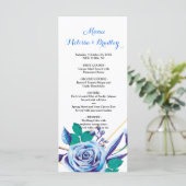 幾何学的金ゴールドフレームブルー結婚フローラのメニュー プログラム (スタンド正面)