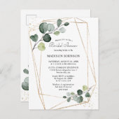 幾何学的金ゴールドフレームユーカリブライダルシャワー インビテーションポストカード (正面/裏面)