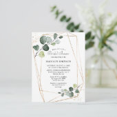 幾何学的金ゴールドフレームユーカリブライダルシャワー インビテーションポストカード (スタンド正面)