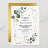 幾何学的金ゴールドフレームユーカリブライダルシャワー 招待状 (正面/裏面)