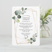 幾何学的金ゴールドフレームユーカリブライダルシャワー 招待状 (スタンド正面)