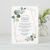 幾何学的金ゴールドフレームユーカリブライダルシャワー 招待状 (スタンド正面)