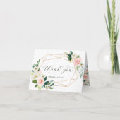 幾何学的金ゴールドフレーム赤面ピンクフローラありがとう カード (正面)