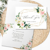 幾何学的金ゴールドフレーム赤面ピンクフローラありがとう カード