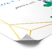 幾何学的金ゴールドフレーム青フローラ結婚の歓迎 ポスター (角)