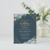 幾何学的金ゴールドフレーム&多肉誕生日パーティー インビテーションポストカード (スタンド正面)