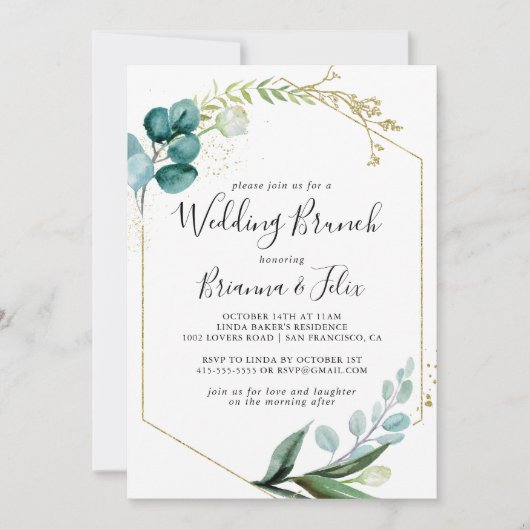 幾何学的金ゴールドフローラトロピ結婚カルズブランチ 招待状 (正面)