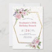幾何学的金ゴールドフローラフレームバラ30th誕生日 招待状 (正面)