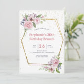 幾何学的金ゴールドフローラフレームバラ30th誕生日 招待状 (スタンド正面)