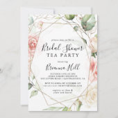 幾何学的金ゴールドフローラブライダルシャワー茶パーティー 招待状 (正面)