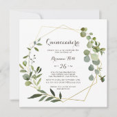 幾何学的金ゴールドブラウングリーンユーカリプトゥスキンセアニラ 招待状 (正面)