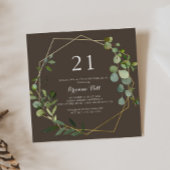 幾何学的金ゴールドブラウングリーン21歳の誕生日パーティー 招待状