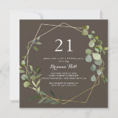 幾何学的金ゴールドブラウングリーン21歳の誕生日パーティー 招待状 (正面)