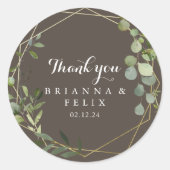 幾何学的金ゴールドブラウンサンキュー結婚式の引き出物 ラウンドシール (正面)