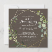 幾何学的金ゴールドブラウン結婚50周年 招待状 (正面)