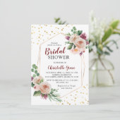 幾何学的金ゴールドブルガンディボホフラワーズブライダルシャワー 招待状 (スタンド正面)