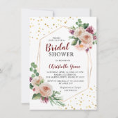 幾何学的金ゴールドブルガンディボホフラワーズブライダルシャワー 招待状 (正面)