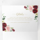 幾何学的金ゴールドブルゴーニュ春結婚フローラ 三つ折り招待状 (内部最初)