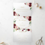 幾何学的金ゴールドブルゴーニュ春結婚フローラ 三つ折り招待状 (内部)