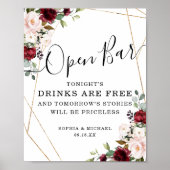 幾何学的金ゴールドブルゴーニュ赤面フローラオープンバー記号 ポスター (正面)