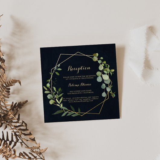 幾何学的金ゴールドブルーグリーンウェディングレセプション エンクロージャーカード