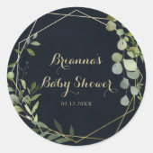 幾何学的金ゴールドブルーグリーンベビーシャワーの好意 ラウンドシール (正面)