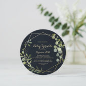 幾何学的金ゴールドブルーグリーンベビー散布 招待状 (スタンド正面)