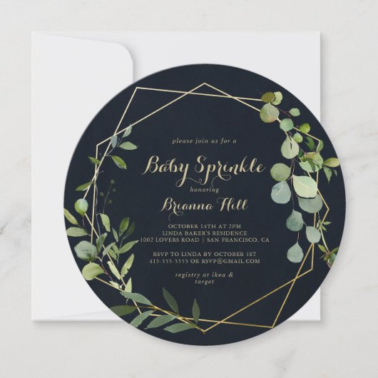 幾何学的金ゴールドブルーグリーンベビー散布 招待状 (正面)