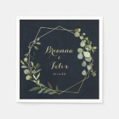 幾何学的金ゴールドブルーグリーンユーカリ結婚ス スタンダードカクテルナプキン (正面)