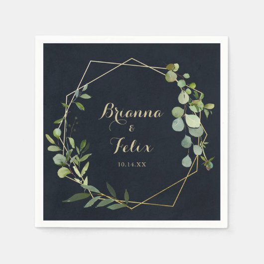 幾何学的金ゴールドブルーグリーンユーカリ結婚ス スタンダードカクテルナプキン (正面)