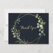 幾何学的金ゴールドブルーグリーンユーカリ結婚フラットズ サンキューカード (正面)