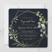 幾何学的金ゴールドブルーグリーン書道のsipと参照 招待状 (正面)