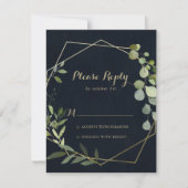 幾何学的金ゴールドブルーグリーン書道RSVP 出欠カード (正面)