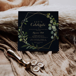 幾何学的金ゴールドブルーグリーン祝レッツパーティー 招待状