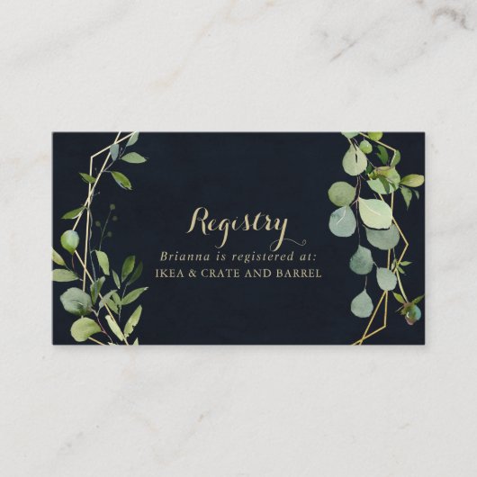 幾何学的金ゴールドブルーグリーン結婚ズのギフトレジストリ エンクロージャーカード (正面)