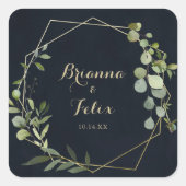 幾何学的金ゴールドブルーグリーン結婚封筒用シール スクエアシール (正面)