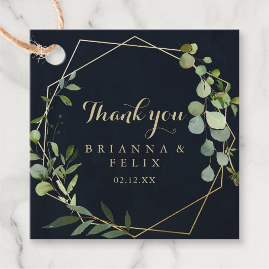 幾何学的金ゴールドブルーグリーン結婚書道 フェイバータグ (正面)