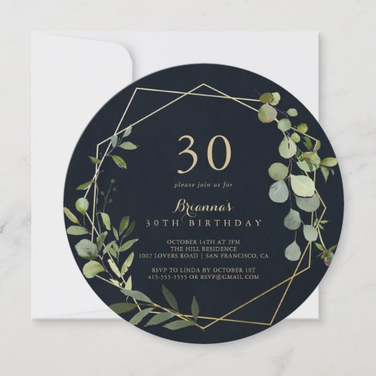 幾何学的金ゴールドブルーグリーン30th誕生日パーティー 招待状 (正面)
