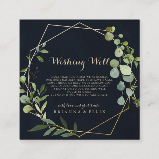 幾何学的金ゴールドブルー結婚グリーンの願い井戸 エンクロージャーカード (正面)
