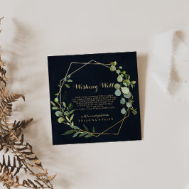 幾何学的金ゴールドブルー結婚グリーンの願い井戸 エンクロージャーカード