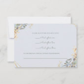 幾何学的金ゴールドブルー花模様フードアレルギーRSVP 招待状 (裏面)