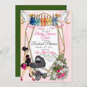 幾何学的金ゴールドベビーシャワー招待状 サンキューカード (正面/裏面)