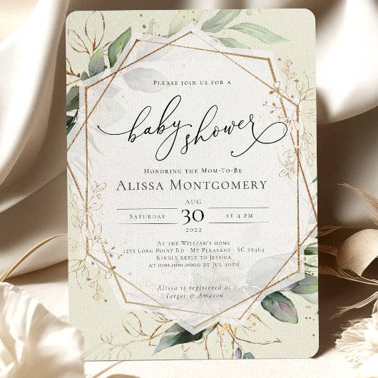 幾何学的金ゴールドベビーシャワー招待状 招待状